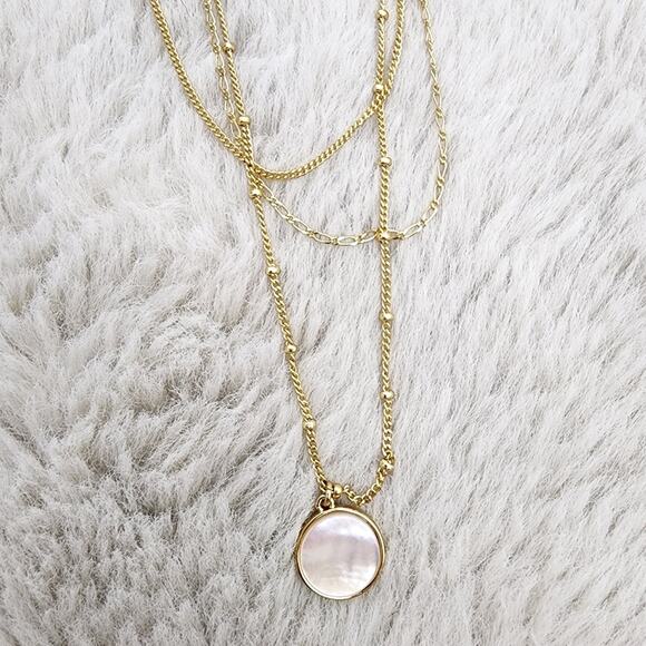 Madewell Mother of Pearl Dainty Layered Necklace Set 3-Pack Vintage Gold NWT - Picture 6 of 13